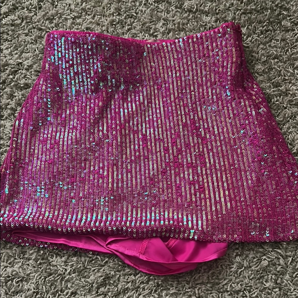 Show Me Your MuMu Pink Sequin Skater Mini Skirt